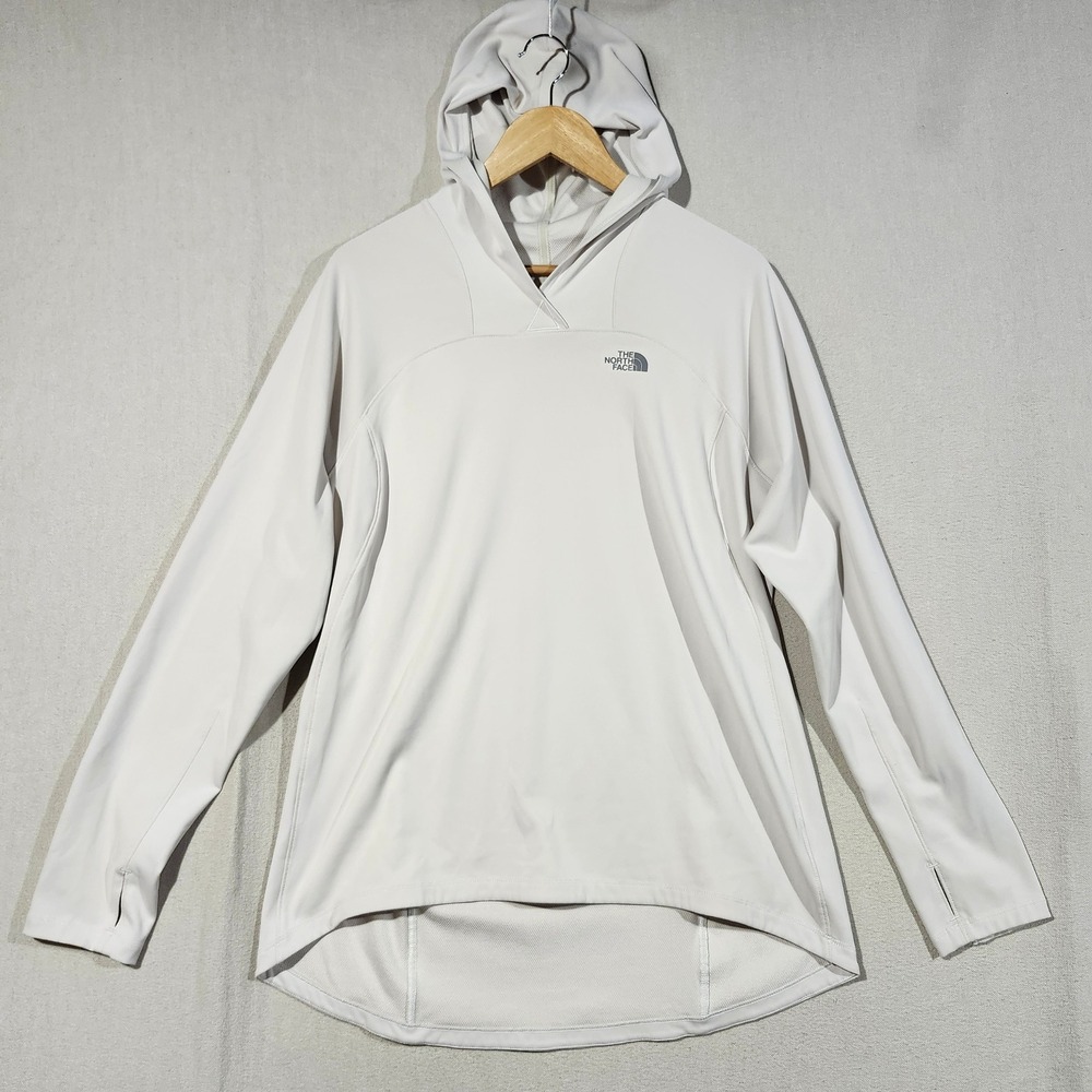 The North Face Women XL Light Grey Active Pullover Hoodie Thumbhole High Low Hem